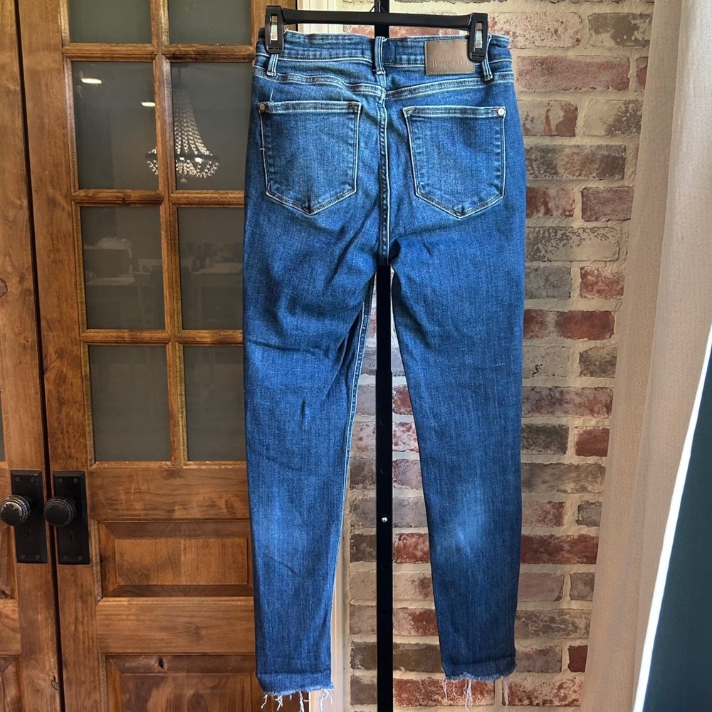 Judy Blue Skinny Fit Jeans Women Blue Frayed Raw Hem High Rise Stretch 7/28 - Picture 2 of 9